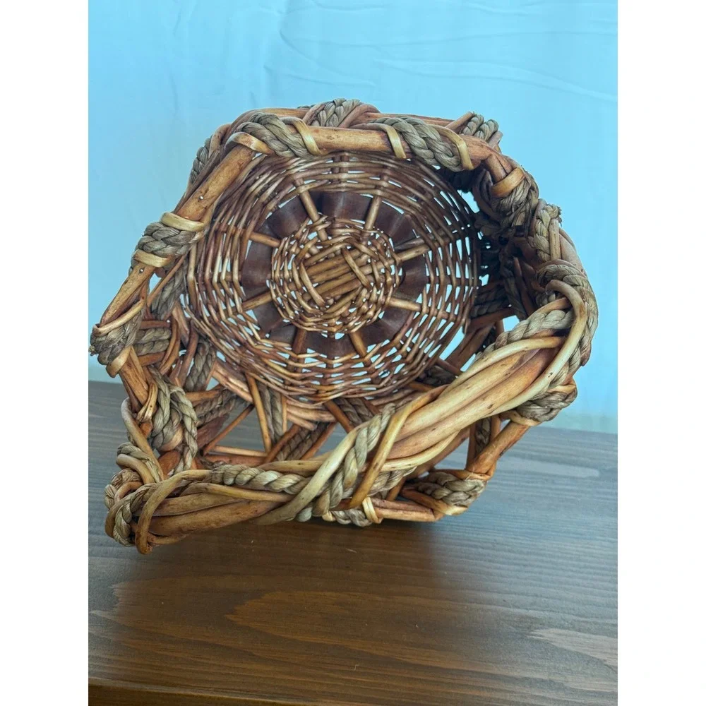 Rustic Hand Woven Grapevine and Rope Basket with Handle Farmhouse Decor Brown